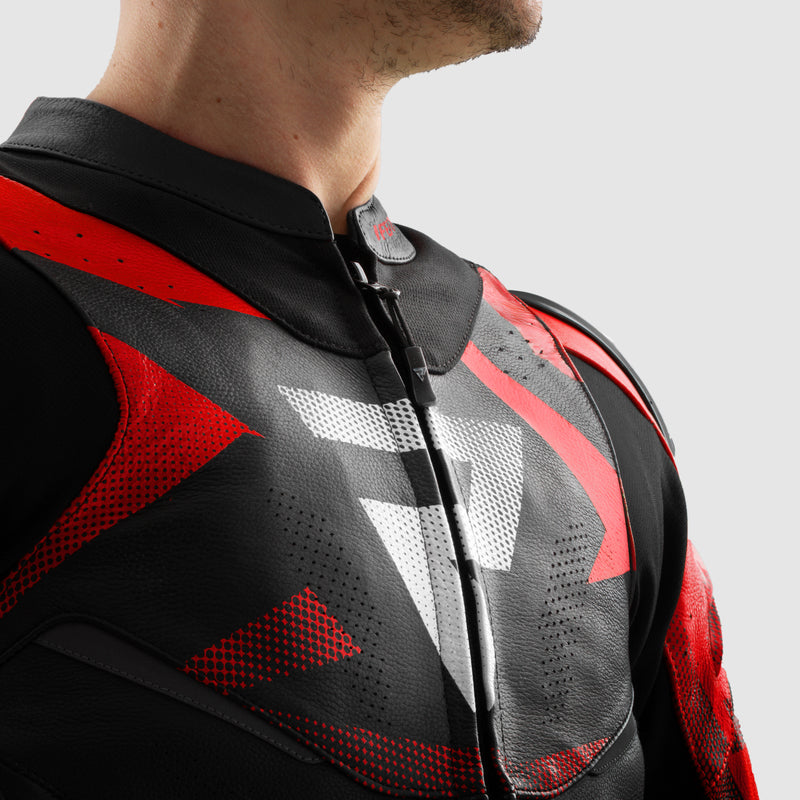 KURTKA MOTOCYKLOWA SKÓRZANA REBELHORN INFERNO BLACK BLUE WHITE RED
