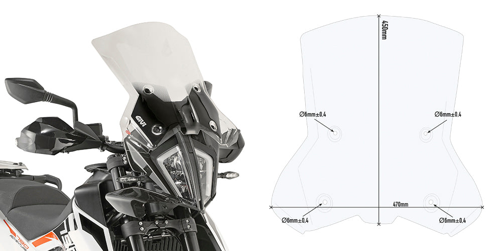 GIVI SZYBA PRZEŻROCZYSTA 44 x 48 cm (H x W) - KTM 390 Adventure (20 > 22) / 790 Adventure (19 > 20) / 890 Adventure (21 > 22) – zdjęcie 2