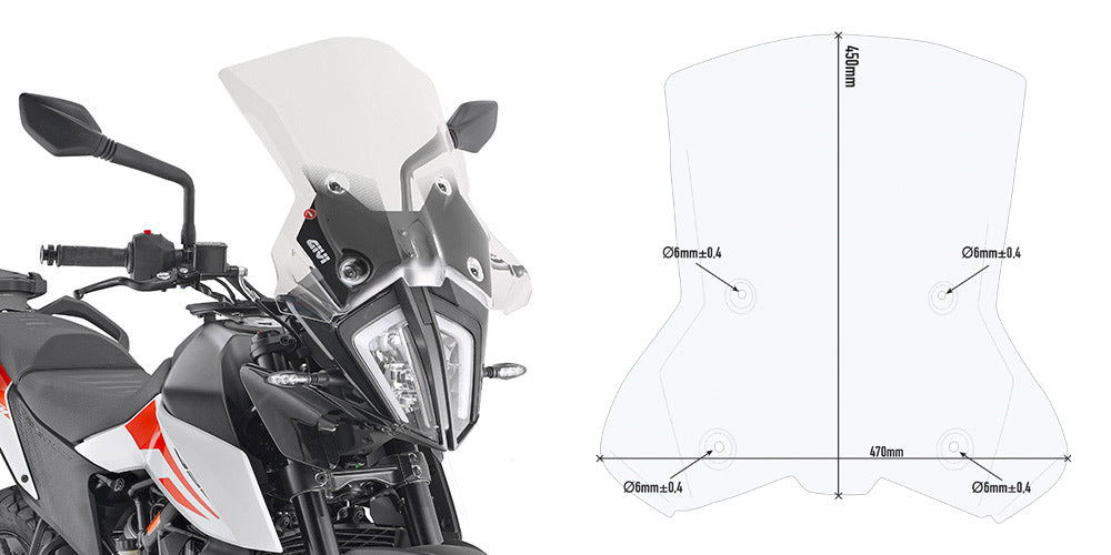 GIVI SZYBA PRZEŻROCZYSTA 44 x 48 cm (H x W) - KTM 390 Adventure (20 > 22) / 790 Adventure (19 > 20) / 890 Adventure (21 > 22)