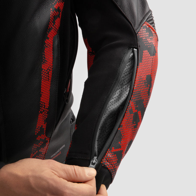 KURTKA MOTOCYKLOWA SKÓRZANA REBELHORN VELOCE CAMO BLACK FLUO RED