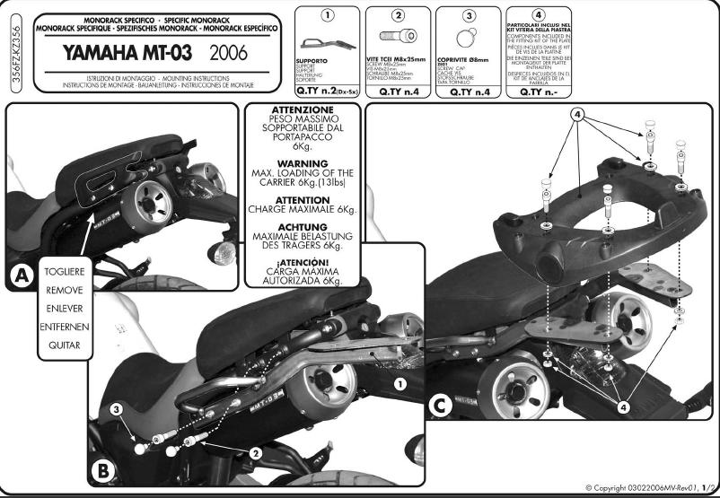 KAPPA STELAŻ KUFRA CENTRALNEGO YAMAHA MT 03 600 (06-14) ( BEZ PŁYTY ) – zdjęcie 2