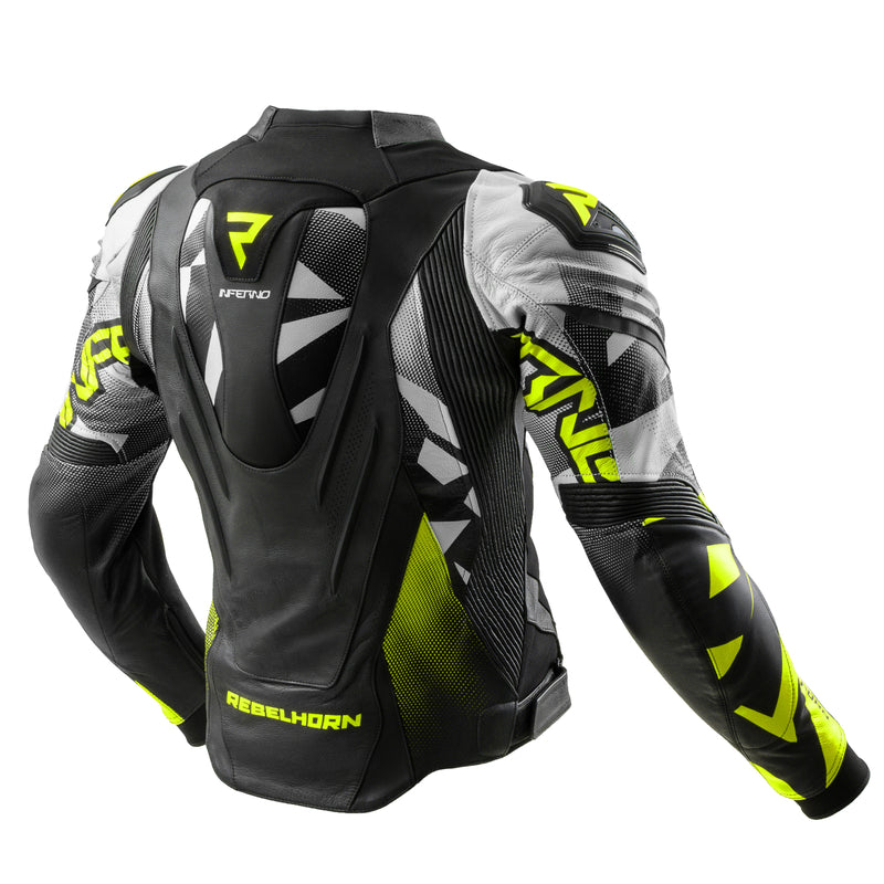 KURTKA MOTOCYKLOWA SKÓRZANA REBELHORN INFERNO BLACK WHITE FLUO YELLOW