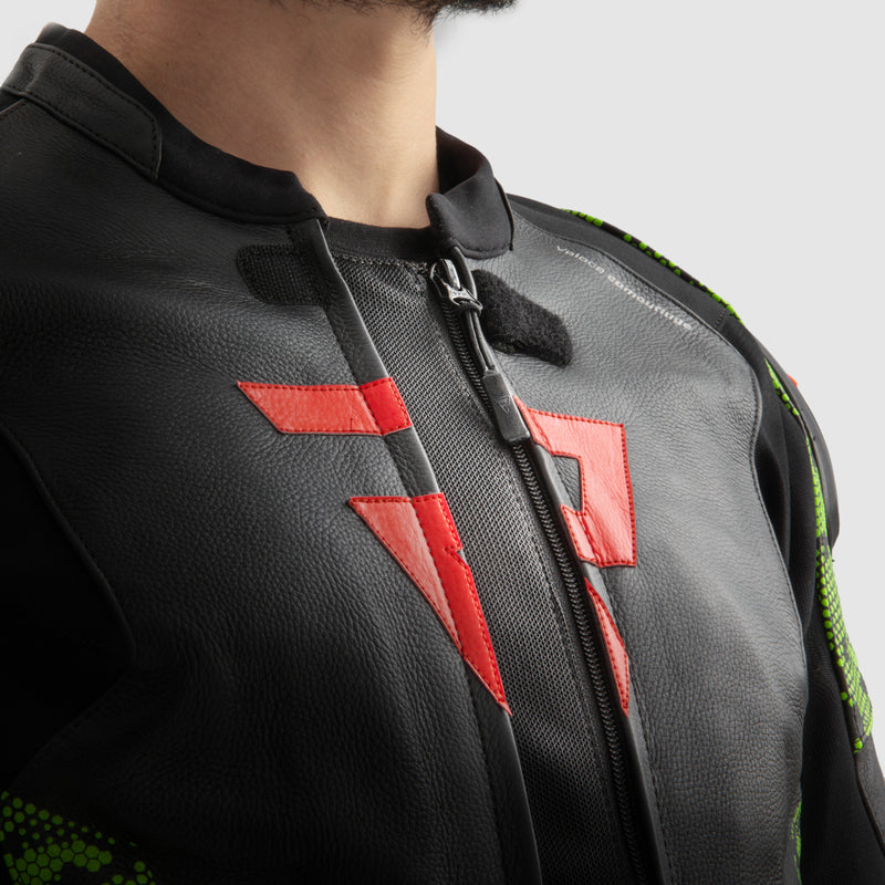 KURTKA MOTOCYKLOWA SKÓRZANA REBELHORN VELOCE CAMO BLACK GREEN FLUO RED