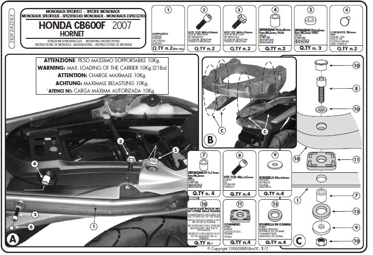 KAPPA STELAŻ KUFRA CENTRALNEGO HONDA CB 600/ABS HORNET (07-10) ( BEZ PŁYTY ) – zdjęcie 2