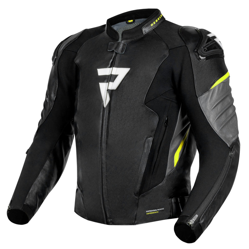 KURTKA MOTOCYKLOWA SKÓRZANA REBELHORN VELOCE BLACK GREY FLUO YELLOW