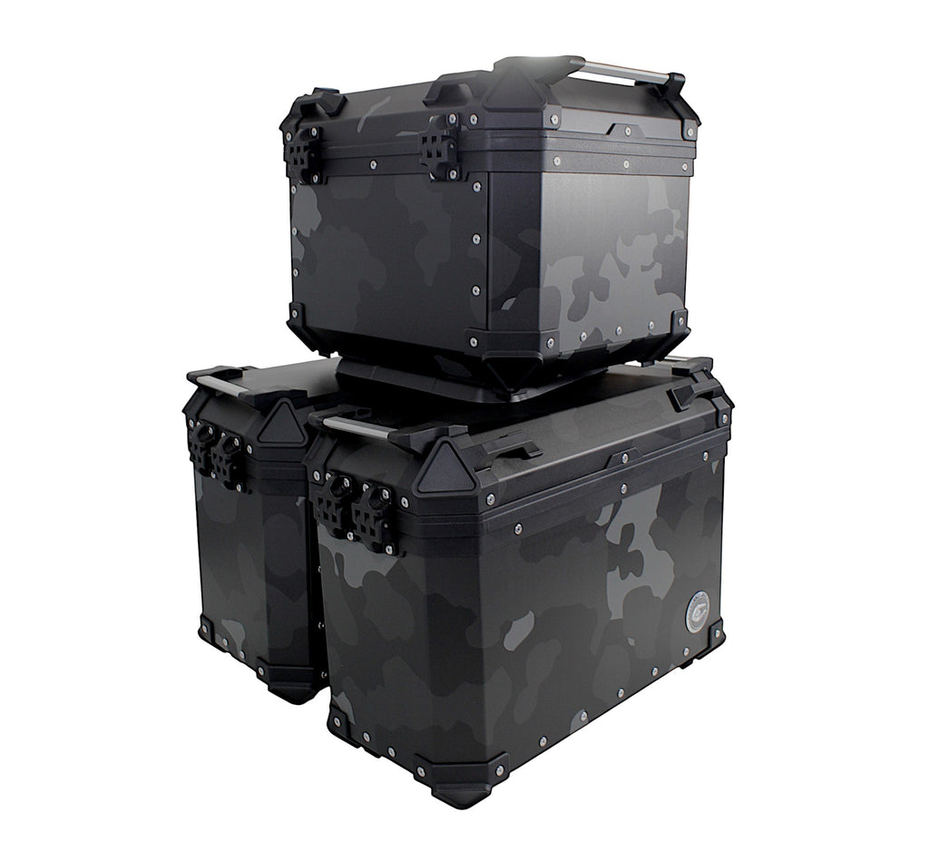 ZESTAW 3 KUFRÓW ALUMINIOWYCH (2X36L SYMETRYCZNE + 45L) COOCASE SZARY CAMO Z TORBĄ WEWNĘTRZNĄ – zdjęcie 3
