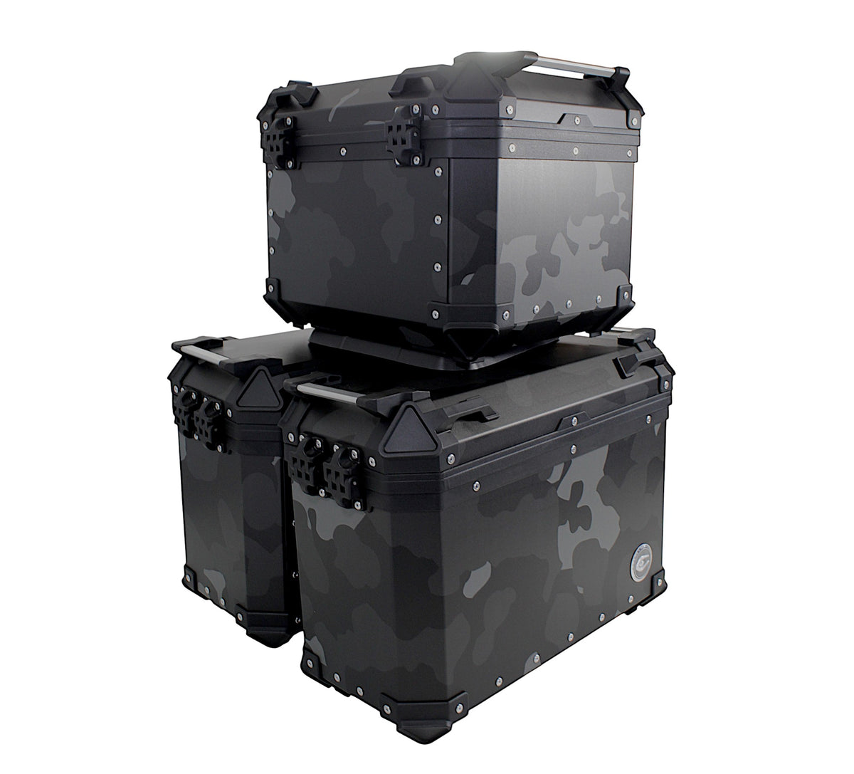 ZESTAW 3 KUFRÓW ALUMINIOWYCH (2X36L SYMETRYCZNE + 45L) COOCASE SZARY CAMO Z TORBĄ WEWNĘTRZNĄ – zdjęcie 3