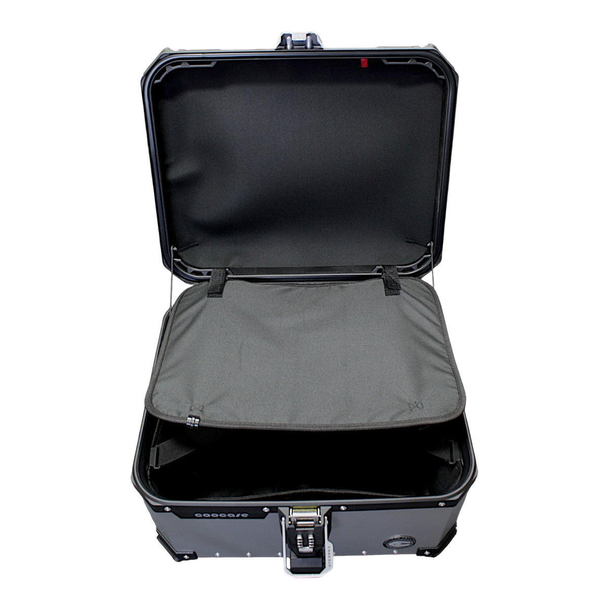 KUFER CENTRALNY ALUMINIOWY COOCASE 55L KEYLESS Z WYSUWANYM OPARCIEM SREBRNY – zdjęcie 7