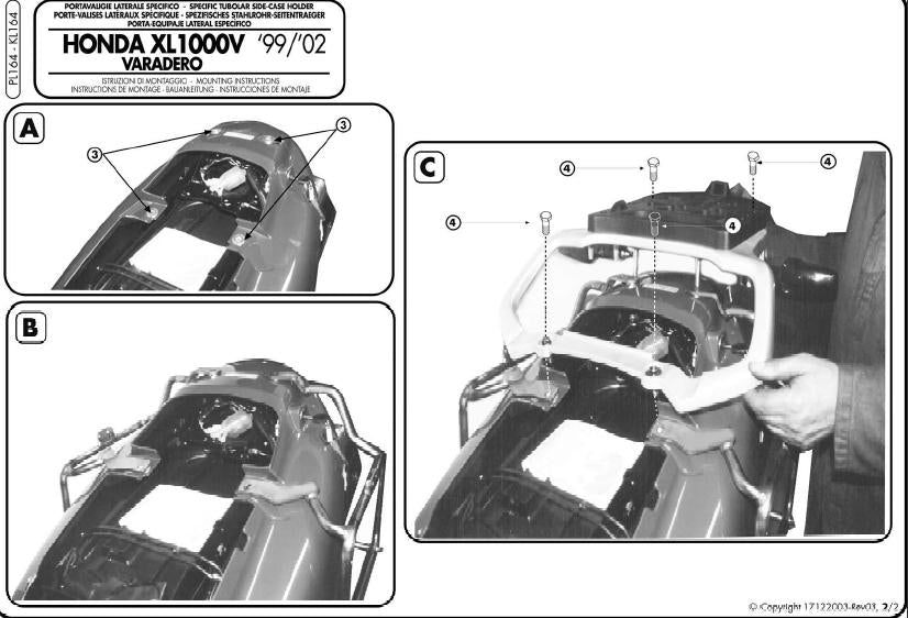KAPPA STELAŻ KUFRÓW BOCZNYCH MONOKEY HONDA XL 1000V VARADERO (99-02) - RÓWNIEŻ POD KUFRY MONOKEY KMS K'MISSION ALU