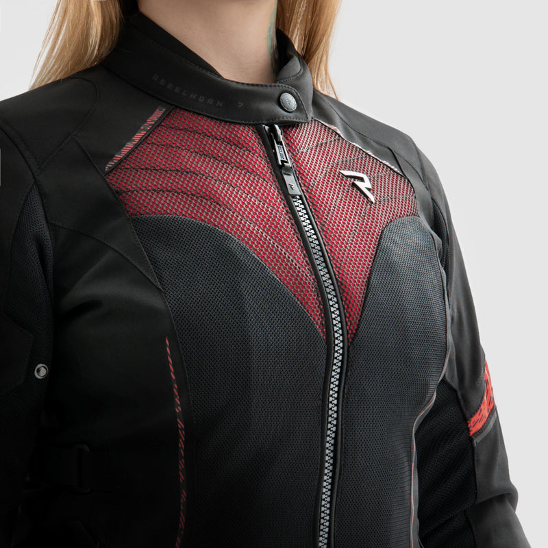 KURTKA MOTOCYKLOWA TEKSTYLNA DAMSKA REBELHORN JAX BLACK RED W3XL