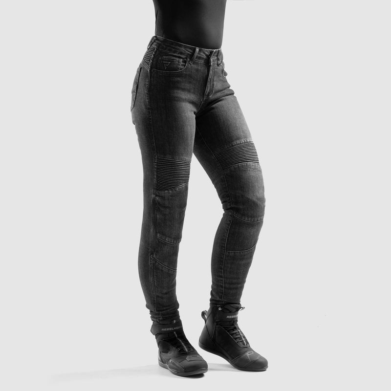 JEANSY MOTOCYKLOWE DAMSKIE REBELHORN AGNESS 2 WASHED BLACK MONOLAYER 24/30