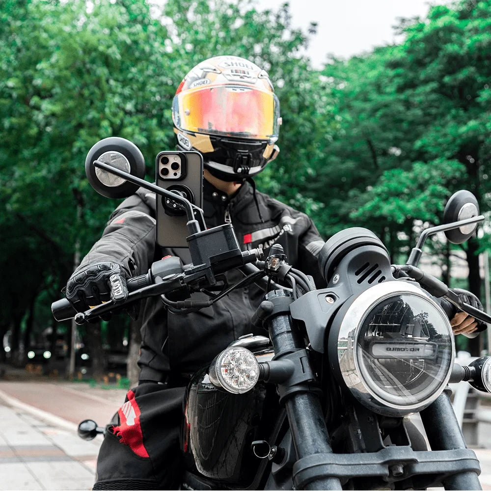 QUICK LAUNCH uchwyt na telefon z amortyzacją i ramieniem na gniazdo lusterka motocyklowego Outplorer QM05