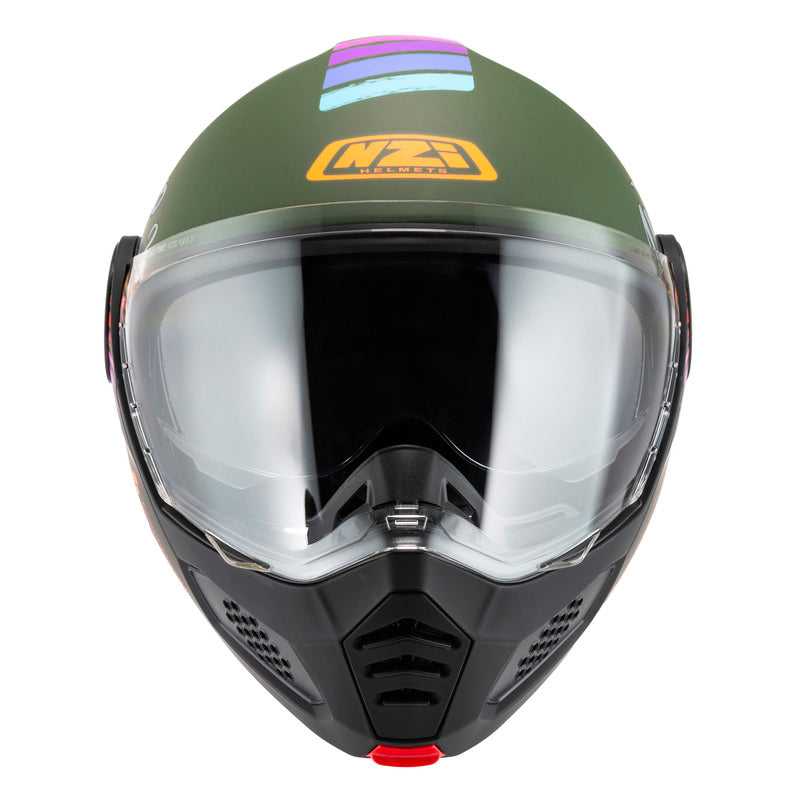 KASK MOTOCYKLOWY NZI MINIMOD DUO RAINBOW GREENBLACK SILVER MATT XS