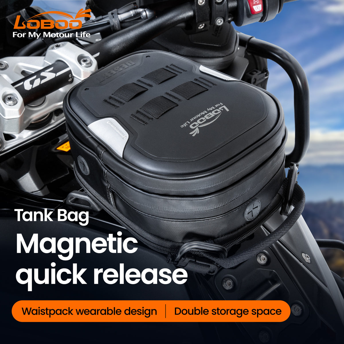 LOBOO Tank bag Easy rozszerzany 2,5-3,5L, z funkcją szybkiego demontażu z kotwy magnetycznej, regulacja montażu 110mm, czarny