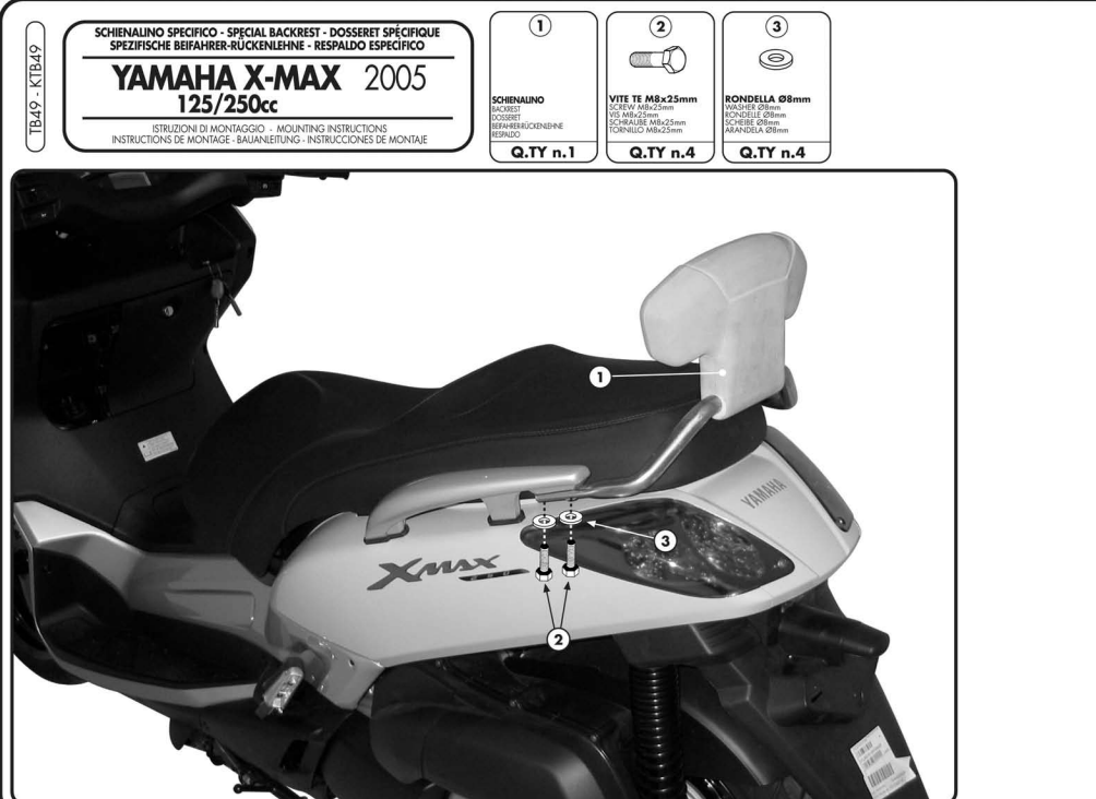 KAPPA OPARCIE PASAŻERA YAMAHA X-MAX 125/250 '05-'09, MBK SKYCRUISER 125 '05-'09