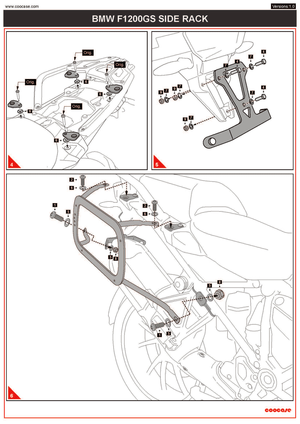 ZESTAW STELAŻY KUFER CENTRALNY + BOCZNE COOCASE BMW R1200GS/R1250GS 2010-2023 PRAWY KUFER ASYMETRYCZNY – zdjęcie 6