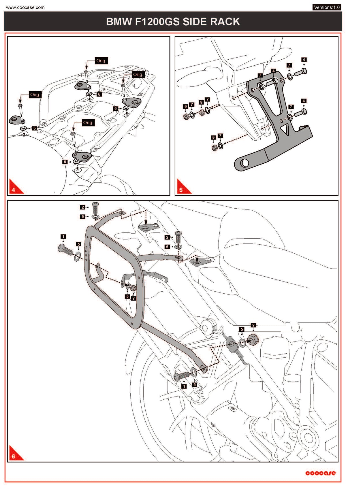 ZESTAW STELAŻY KUFER CENTRALNY + BOCZNE COOCASE BMW R1200GS/R1250GS 2010-2023 PRAWY KUFER ASYMETRYCZNY – zdjęcie 6