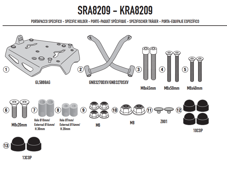 KAPPA STELAŻ KUFRA CENTRALNEGO (ANODOWANE ALUMINIUM) MOTO GUZZI V 85 TT '24-'25 ALUMINIOWY MONOKEY