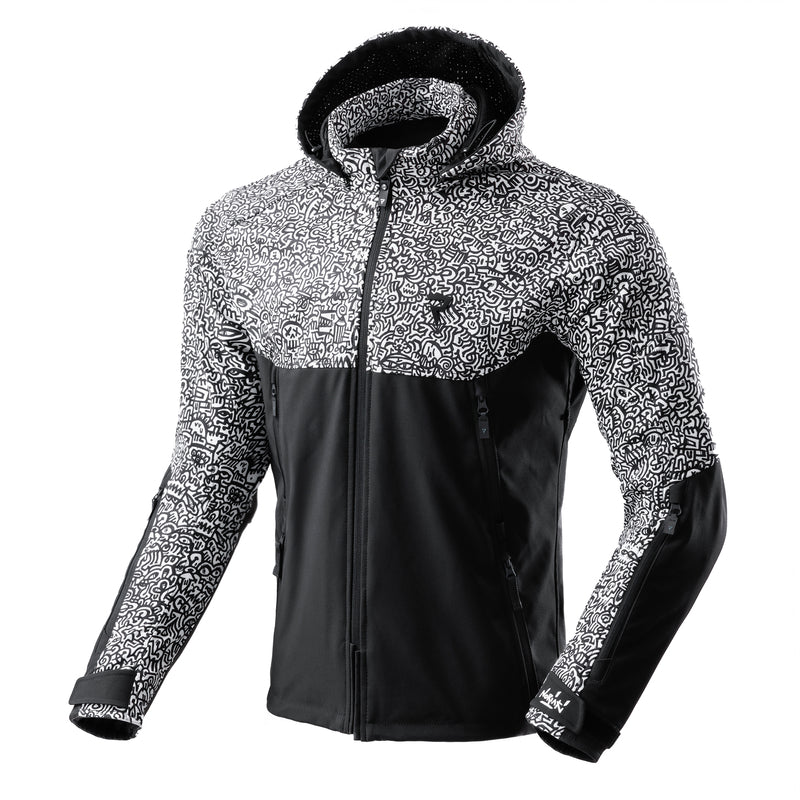 KURTKA MOTOCYKLOWA TEKSTYLNA REBELHORN SLASH NORIAKI BLACK WHITE SOFTSHELL