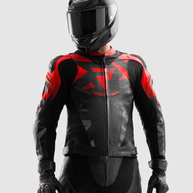 KURTKA MOTOCYKLOWA SKÓRZANA REBELHORN INFERNO BLACK FLUO RED
