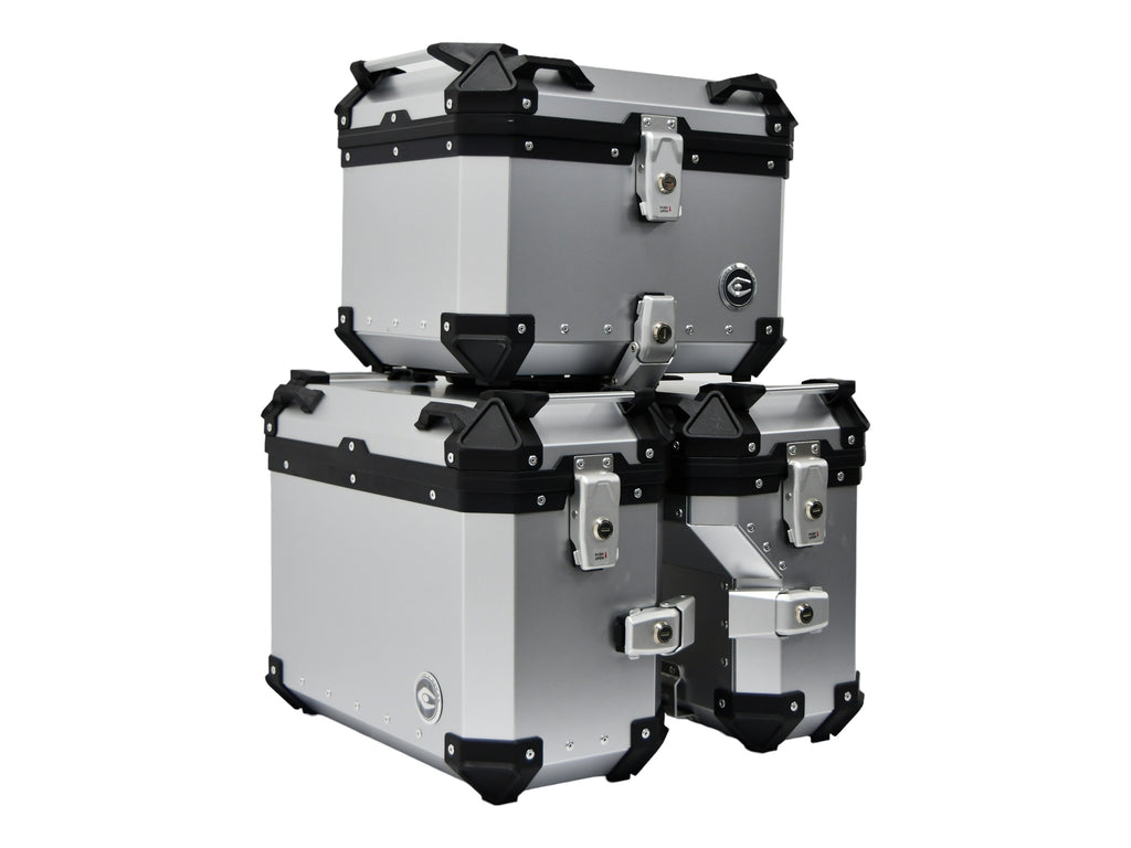ZESTAW 3 KUFRÓW ALUMINIOWYCH (30L ASYMETRYCZNY + 36L + 45L) COOCASE SREBRNY Z TORBĄ WEWNĘTRZNĄ – zdjęcie 2