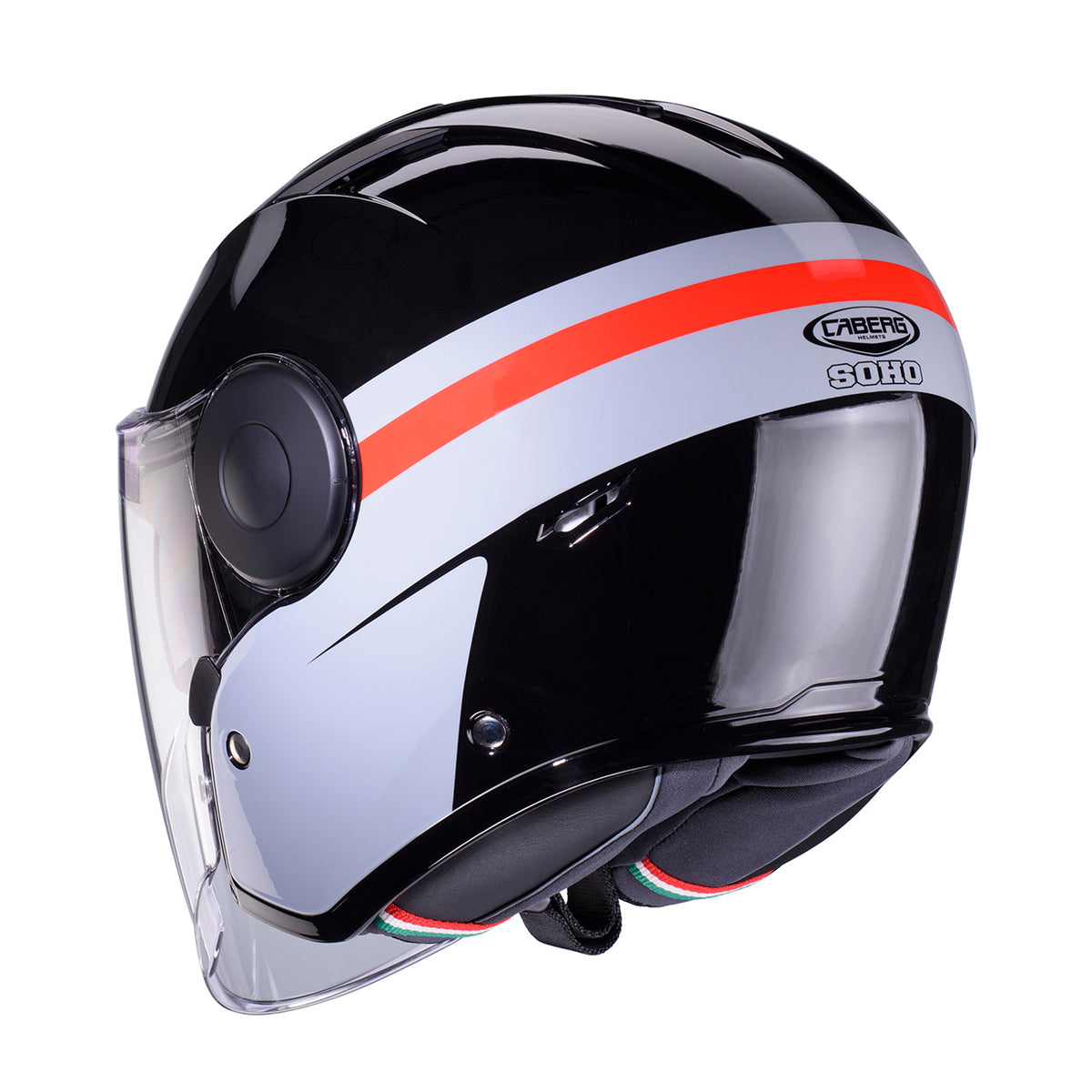 CABERG KASK OTWARTY JET Z BLENDĄ MODEL SOHO ZEPHYR KOLOR CZARNY/SZARY/CZERWONY – zdjęcie 3