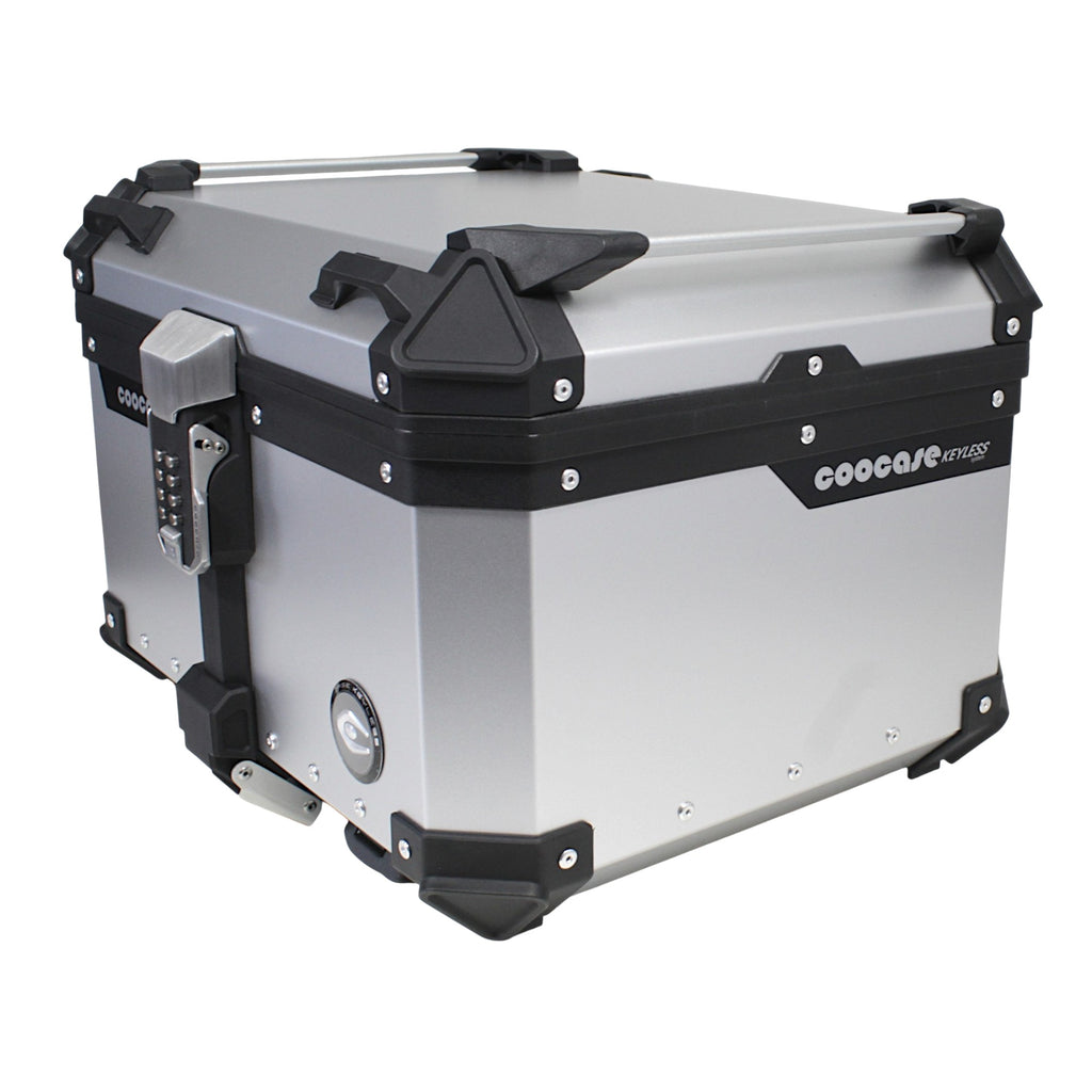 KUFER CENTRALNY ALUMINIOWY COOCASE 55L KEYLESS Z WYSUWANYM OPARCIEM SREBRNY – zdjęcie 3