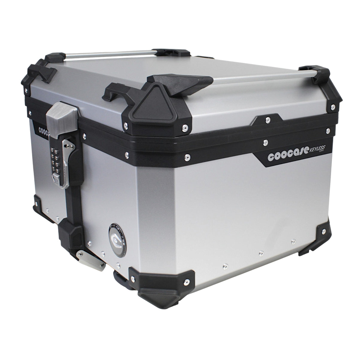 KUFER CENTRALNY ALUMINIOWY COOCASE 55L KEYLESS Z WYSUWANYM OPARCIEM SREBRNY – zdjęcie 3