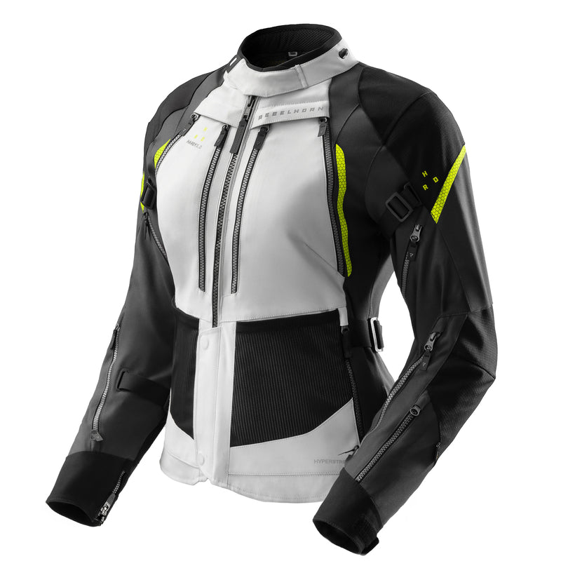 KURTKA MOTOCYKLOWA TEKSTYLNA DAMSKA REBELHORN HARDY 3.0 BLACK LIGHT GREY FLUO YELLOW W5XL