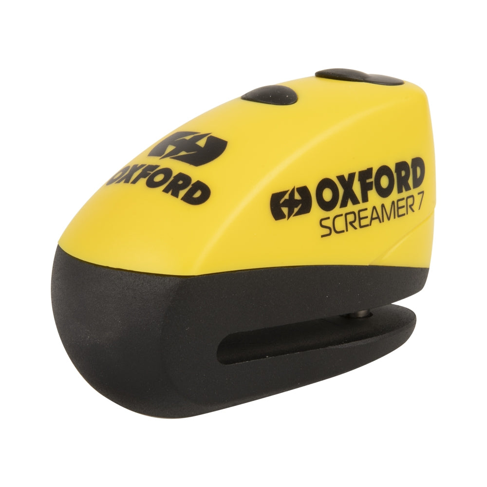 OXFORD BLOKADA TARCZY HAMULCOWEJ Z ALARMEM MODEL SCREAMER XA7, TRZPIEŃ 7MM, KOLOR CZARNY/ŻÓŁTY FLUO (STARY KOD: LK280)