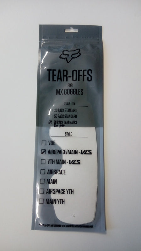 ZRYWKI TEAR-OFF DO GOGLI FOX AIRSPACE/MAIN 2 LAMINOWANE 20PK CLEAR