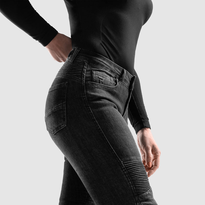 JEANSY MOTOCYKLOWE DAMSKIE REBELHORN AGNESS 2 WASHED BLACK MONOLAYER 24/30