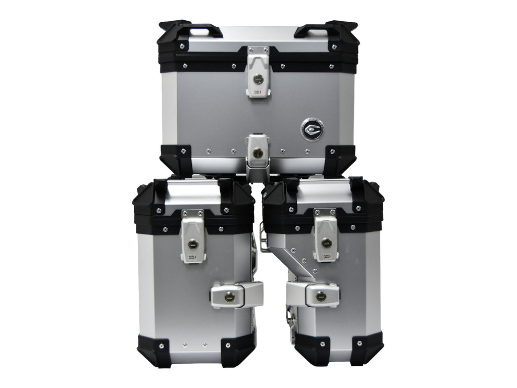 ZESTAW 3 KUFRÓW ALUMINIOWYCH (30L ASYMETRYCZNY + 36L + 45L) COOCASE SREBRNY Z TORBĄ WEWNĘTRZNĄ