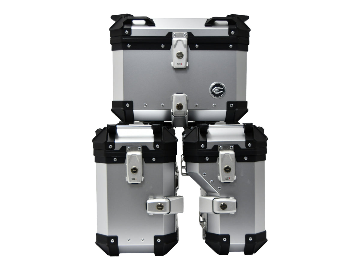 ZESTAW 3 KUFRÓW ALUMINIOWYCH (30L ASYMETRYCZNY + 36L + 45L) COOCASE SREBRNY Z TORBĄ WEWNĘTRZNĄ