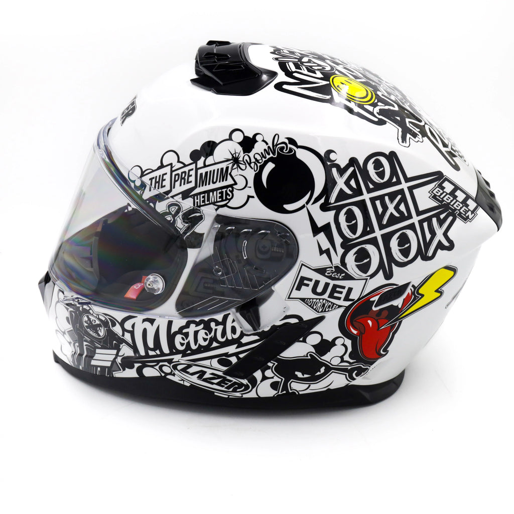 Kask Motocyklowy LAZER RAFALE EVO Stickerbomb (kol. Biały - Czarny - Srebrny - Czerwony)