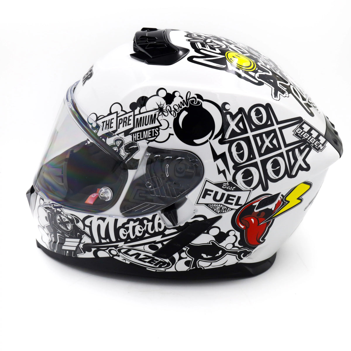 Kask Motocyklowy LAZER RAFALE EVO Stickerbomb (kol. Biały - Czarny - Srebrny - Czerwony)