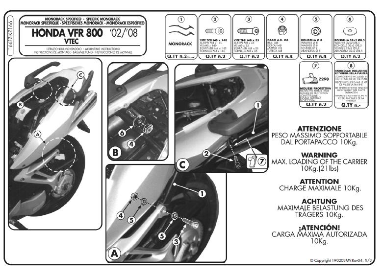 KAPPA STELAŻ KUFRA CENTRALNEGO HONDA VFR 800 (02-11) ( BEZ PŁYTY )