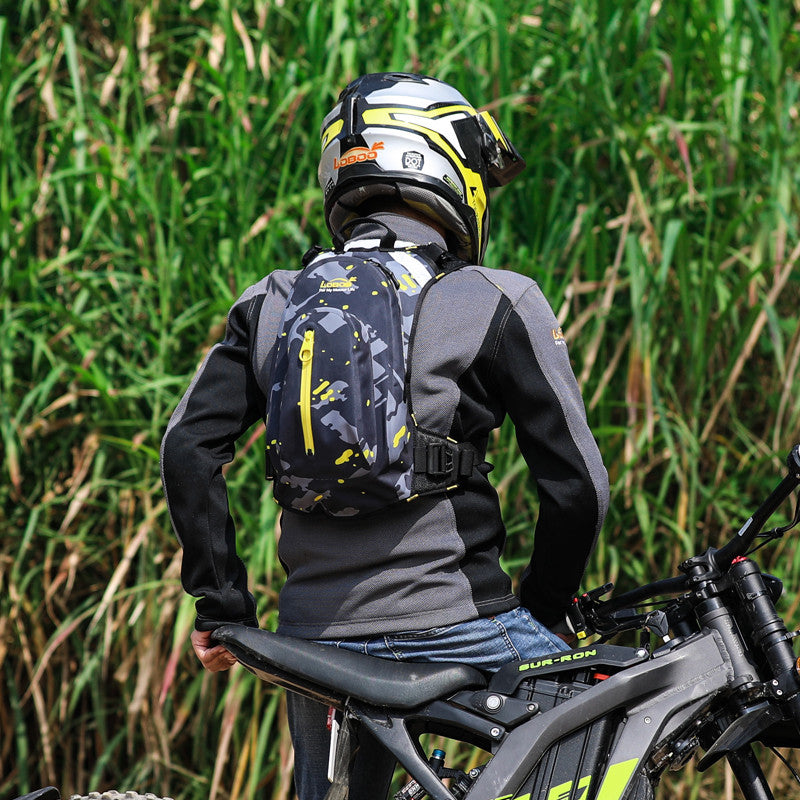 LOBOO Plecak motocyklowy czarny/szary/fluo 6L, materiał TPU, wodoodporny IPX7, camelbag 1,5L
