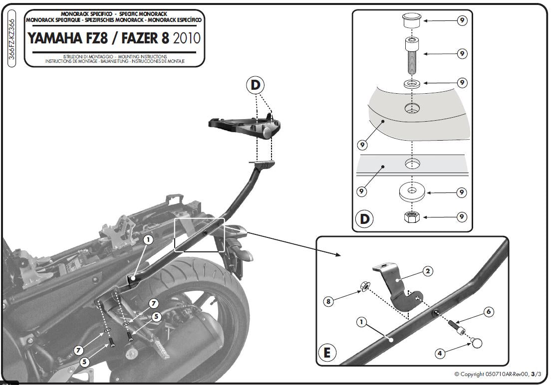 KAPPA STELAŻ KUFRA CENTRALNEGO YAMAHA FZ8 / FAZER 8 800 '10-'15 ( BEZ PŁYTY ) – zdjęcie 3
