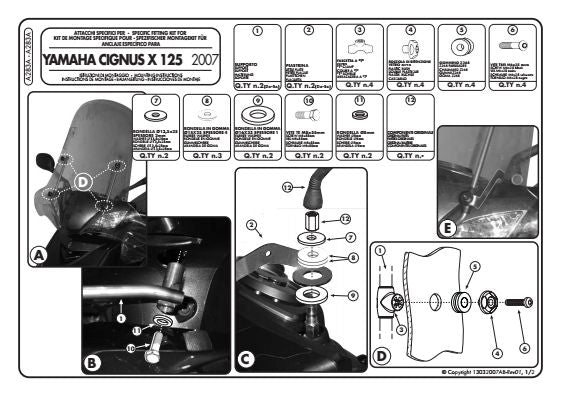 GIVI MOCOWANIE SZYBY Y.CIGNUS X125 '07