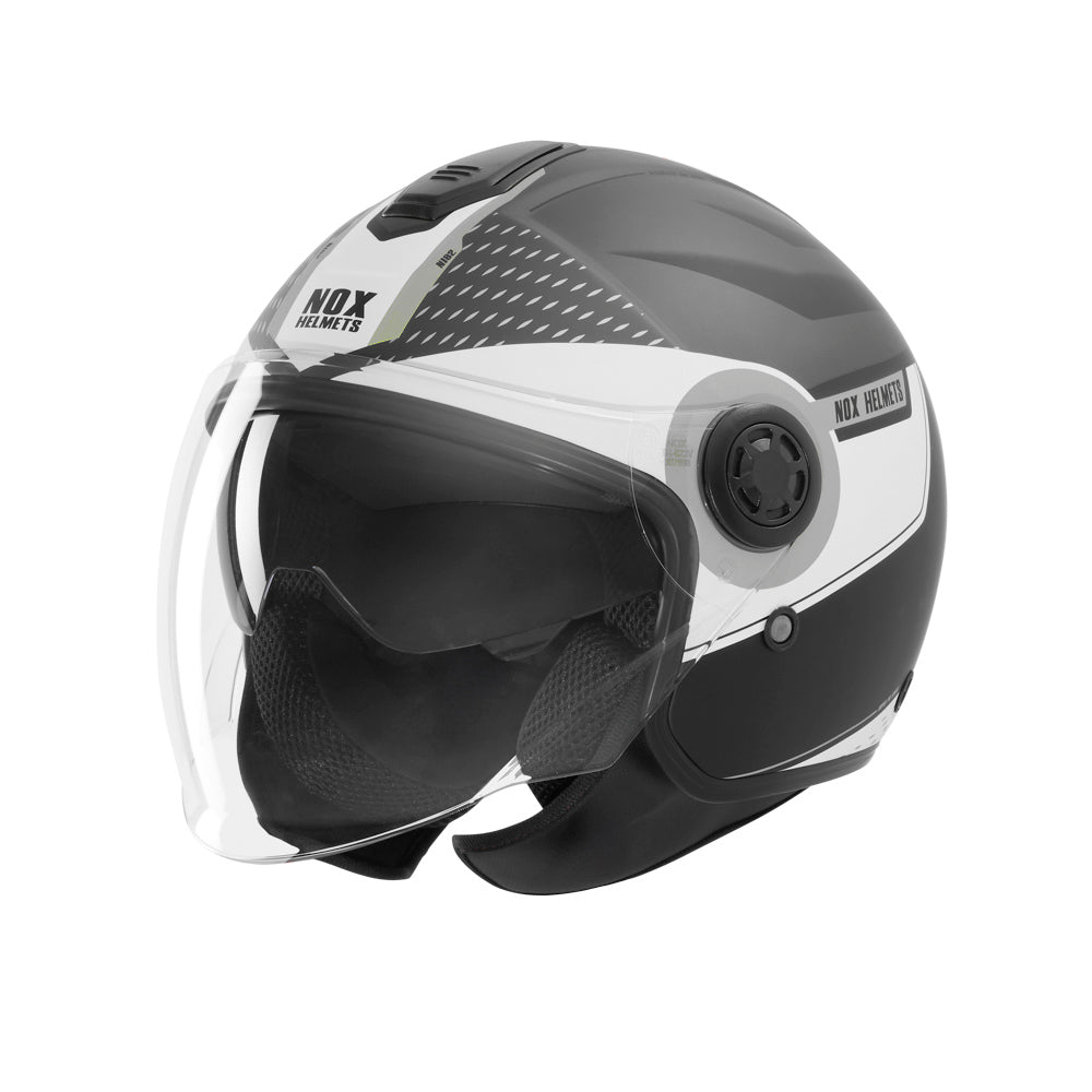 NOX WYPRZEDAŻ KASK OTWARTY JET Z BLENDĄ N182 ROUND KOLOR CZARNY MAT/SREBRNY