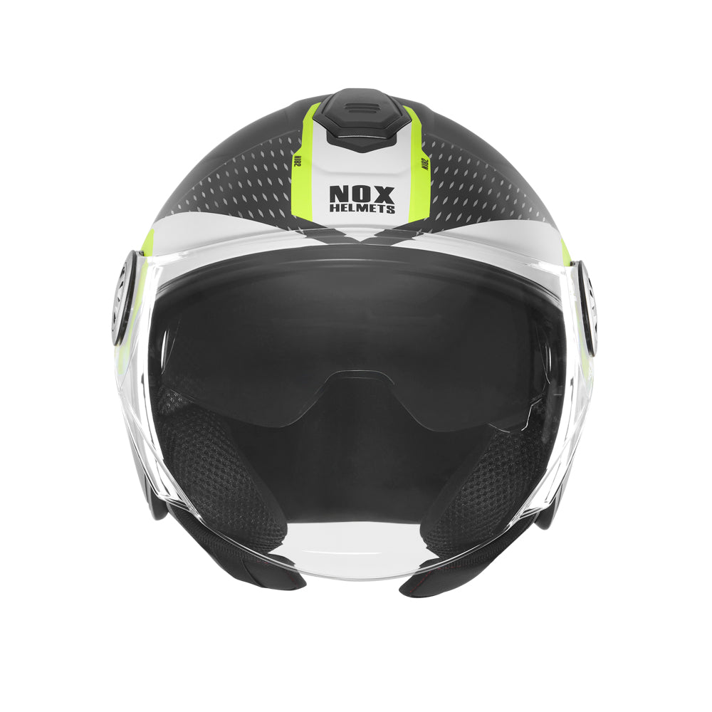 NOX WYPRZEDAŻ KASK OTWARTY JET Z BLENDĄ N182 ROUND KOLOR CZARNY MAT/ŻÓŁTY FLUO – zdjęcie 2