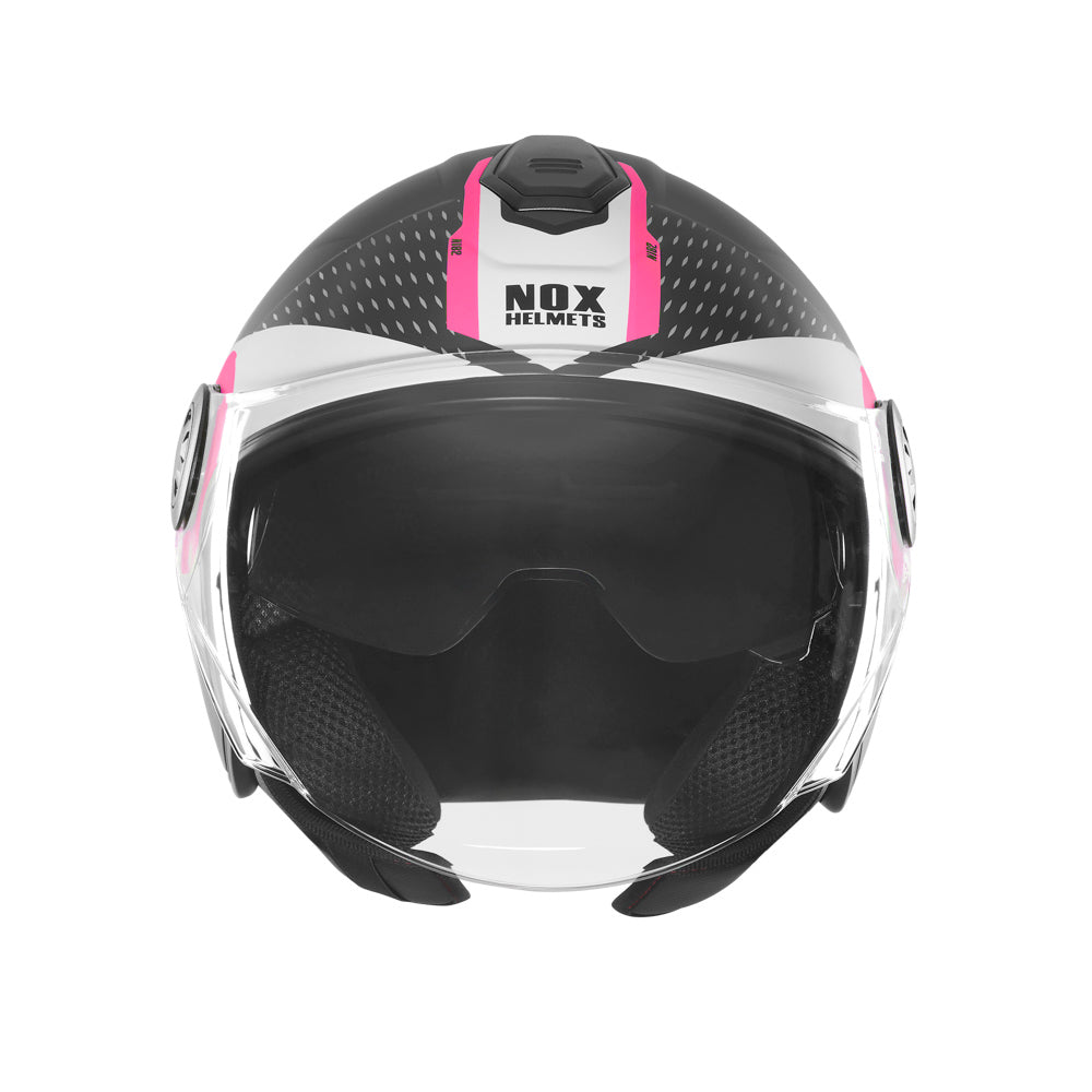 NOX WYPRZEDAŻ KASK OTWARTY JET Z BLENDĄ N182 ROUND KOLOR CZARNY MAT/RÓŻOWY – zdjęcie 2