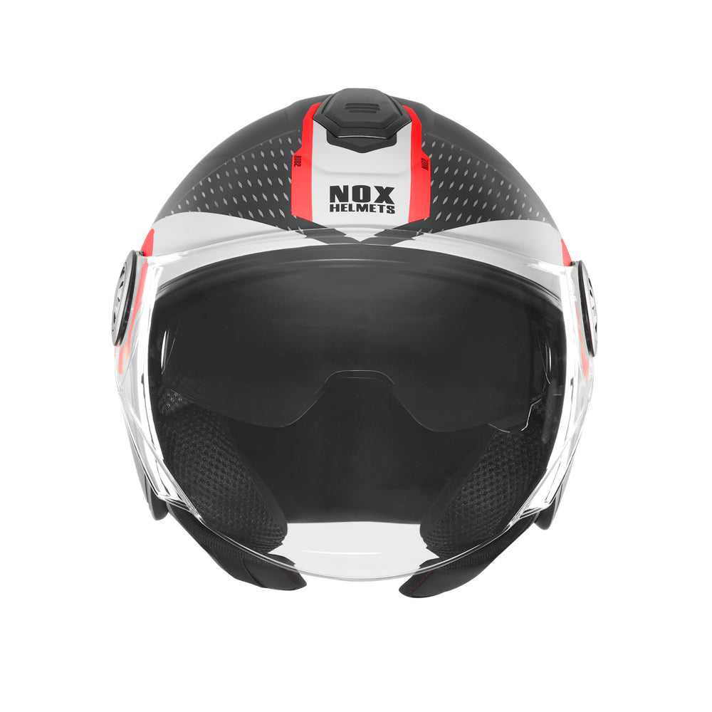NOX WYPRZEDAŻ KASK OTWARTY JET Z BLENDĄ N182 ROUND KOLOR CZARNY MAT/CZERWONY – zdjęcie 2