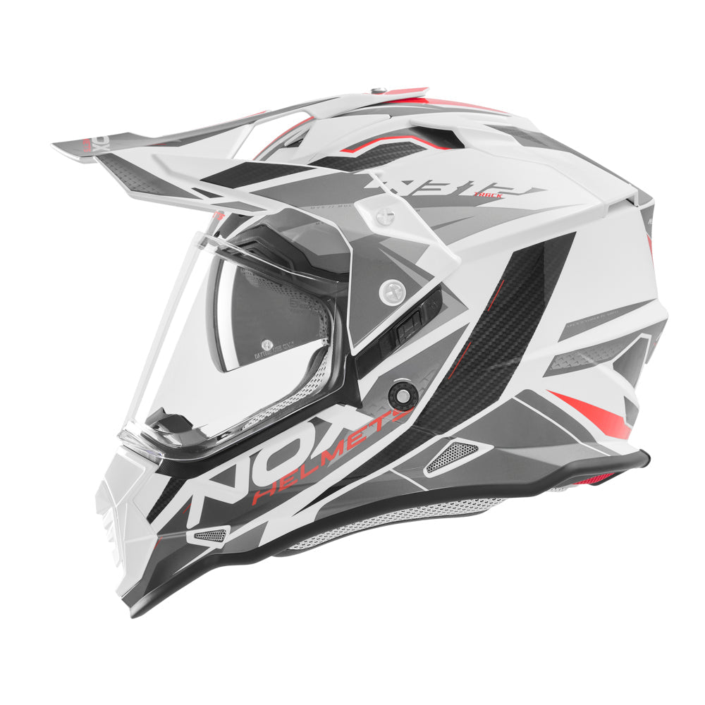 NOX WYPRZEDAŻ KASK OFFROAD / TRAIL DUOSPORT (DUAL) N312 TRACK Z SZYBKĄ I BLENDĄ KOLOR CZERWONY/BIAŁY