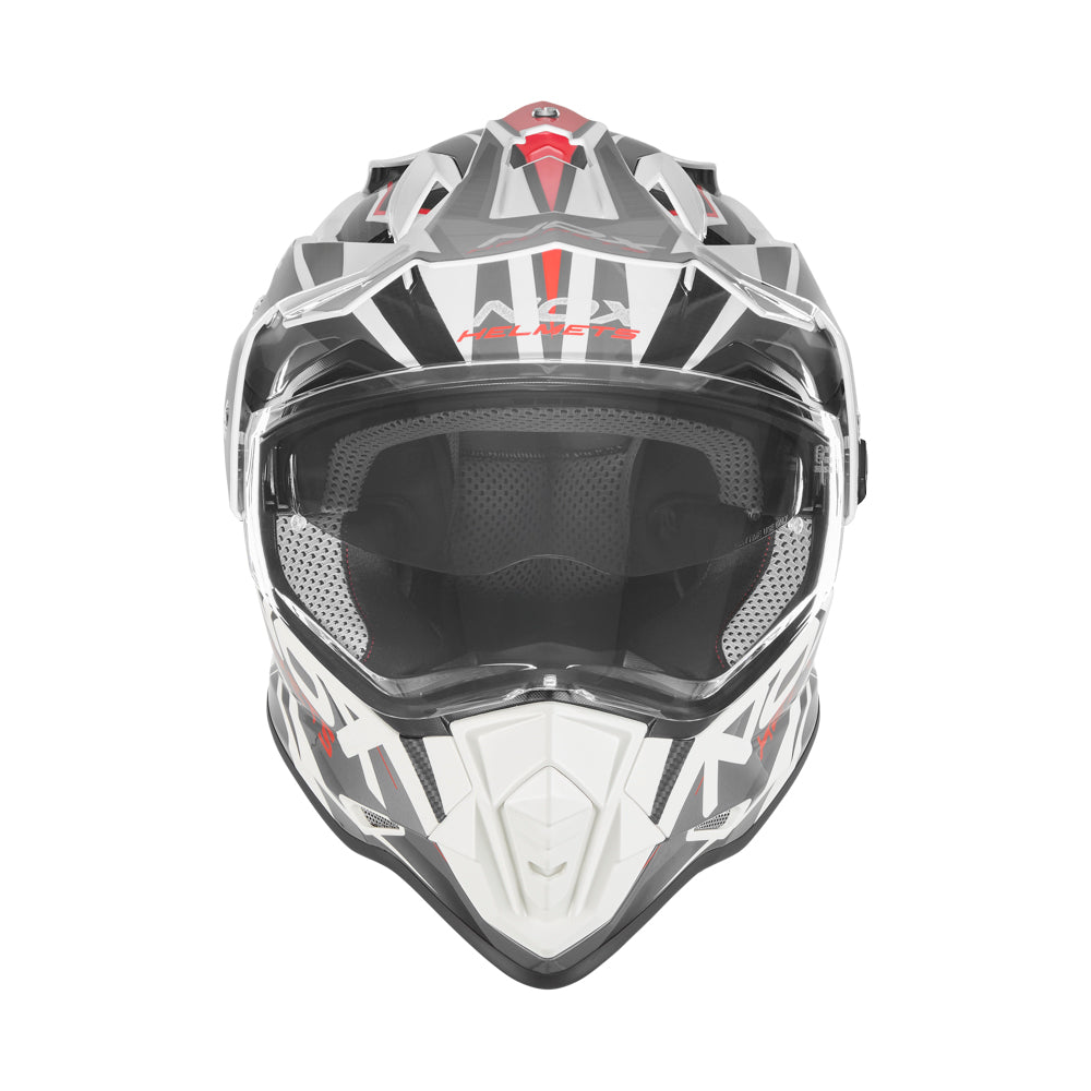 NOX WYPRZEDAŻ KASK OFFROAD / TRAIL DUOSPORT (DUAL) N312 TRACK Z SZYBKĄ I BLENDĄ KOLOR CZERWONY/BIAŁY – zdjęcie 2