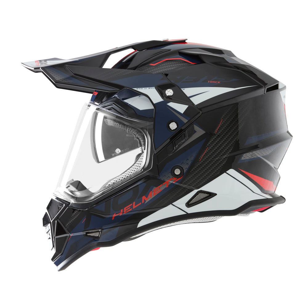 NOX WYPRZEDAŻ KASK OFFROAD / TRAIL DUOSPORT (DUAL) N312 TRACK Z SZYBKĄ I BLENDĄ KOLOR CZARNY/CZERWONY/NIEBIESKI