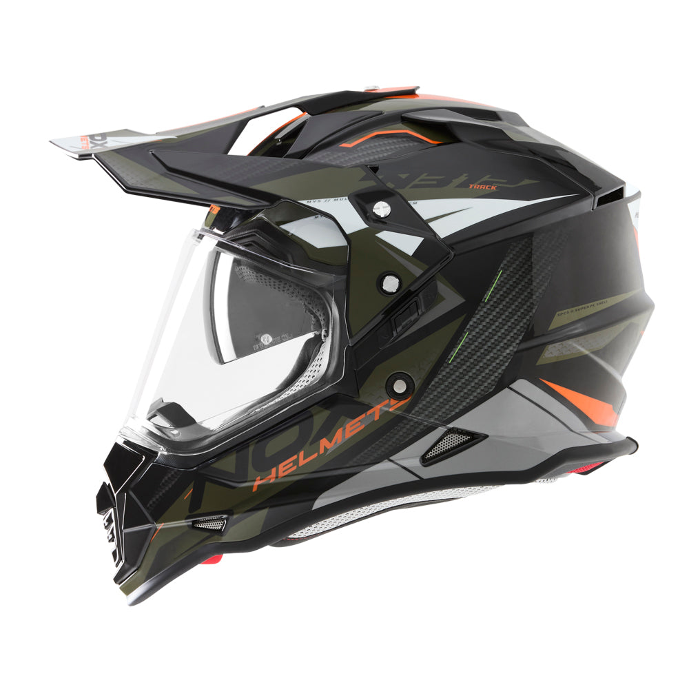 NOX WYPRZEDAŻ KASK OFFROAD / TRAIL DUOSPORT (DUAL) N312 TRACK Z SZYBKĄ I BLENDĄ KOLOR POMARAŃCZOWY/ZIELONY (KHAKI)