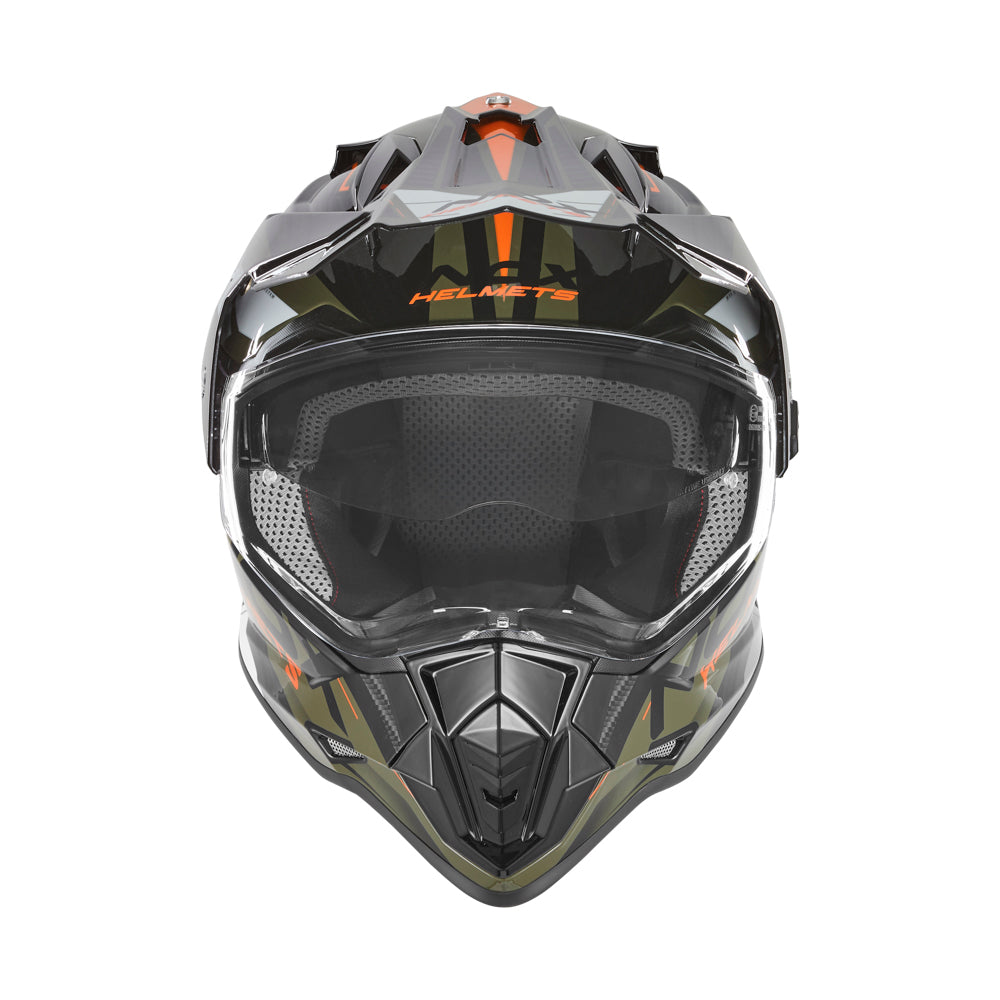 NOX WYPRZEDAŻ KASK OFFROAD / TRAIL DUOSPORT (DUAL) N312 TRACK Z SZYBKĄ I BLENDĄ KOLOR POMARAŃCZOWY/ZIELONY (KHAKI) – zdjęcie 2