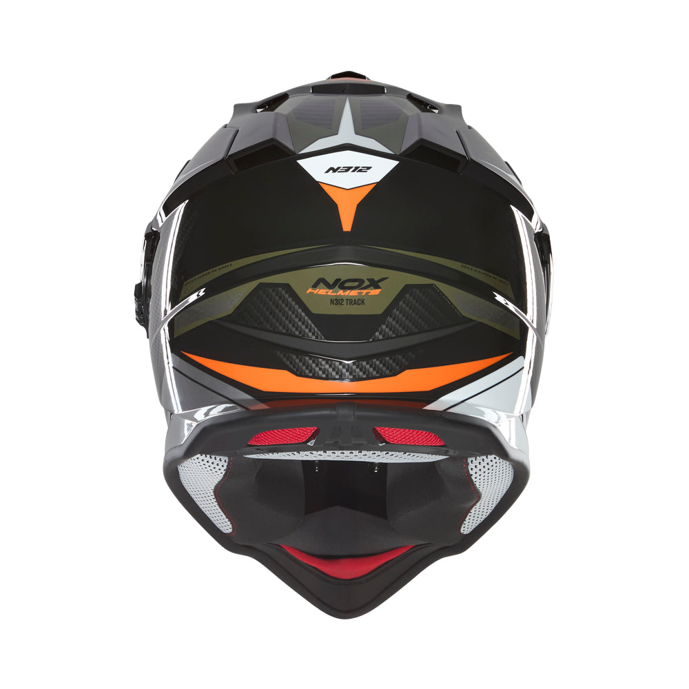 NOX WYPRZEDAŻ KASK OFFROAD / TRAIL DUOSPORT (DUAL) N312 TRACK Z SZYBKĄ I BLENDĄ KOLOR POMARAŃCZOWY/ZIELONY (KHAKI) – zdjęcie 3